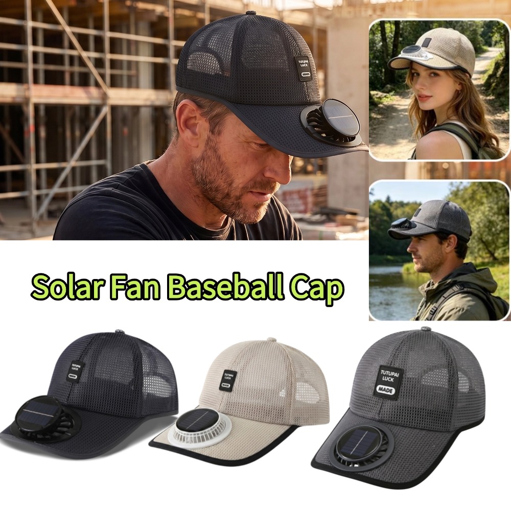 Renewable Energy Fan - Unisex Solarbetriebene Ventilator-Kappe, Angelkappe, wiederaufladbar, atmungsaktiv,