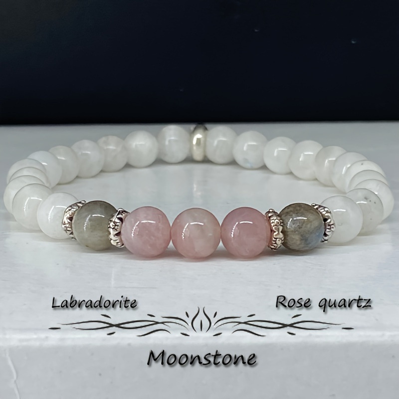 Renewable Energy Lab - 1 Stück/Mondstein, Labradorit und Rosenquarz-Armband, ruhig,