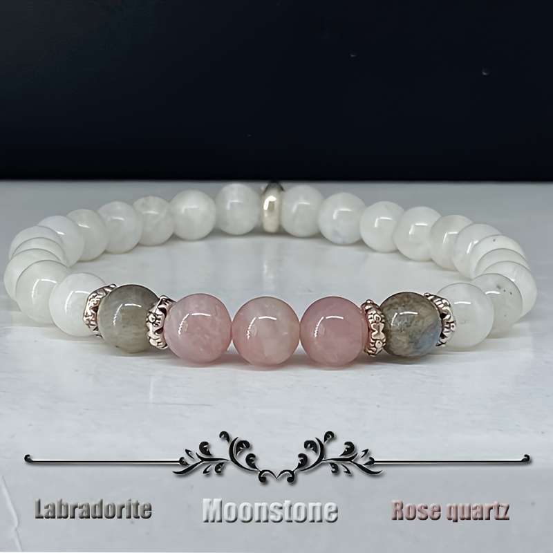 Renewable Energy Lab - 1 Stück/Mondstein, Labradorit und Rosenquarz-Armband, ruhig,