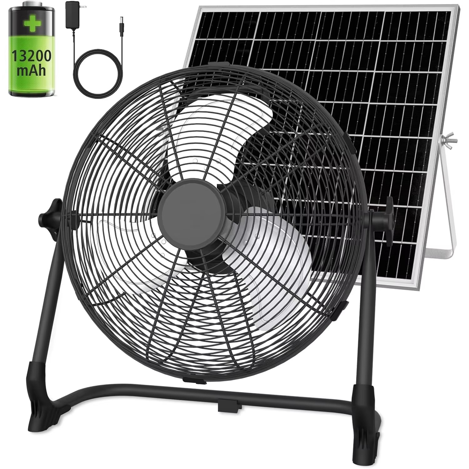Renewable Energy Fan - 12-Zoll Tragbarer Solar-Standventilator, Wiederaufladbarer Ventilator für