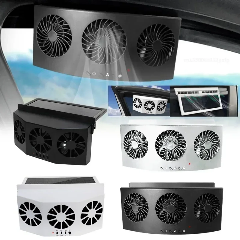 Renewable Energy Fan - 3-Kopf-Auto-Abluftventilator, USB-wiederaufladbar, Solar, hohe Windleistung, Luftzirkulation,